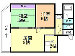 サントノーレ厚別 2LDKの間取図画像