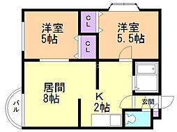 クリスタルハイツR2 2LDKの間取図画像