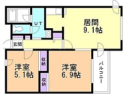 クリオパレス青葉弐番館 2LDKの間取図画像