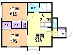 二条マンション 2LDKの間取図画像