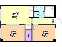 アルファレジデンス新札幌 2DKの間取図画像