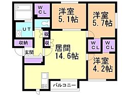 クラージュ北広島 3LDKの間取図画像