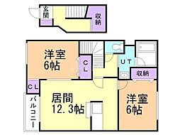 メモリーヒルズ壱番館 2LDKの間取図画像