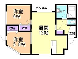 ル・シエル月寒東 2LDKの間取図画像