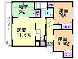 サンライト西岡2 3LDKの間取図画像