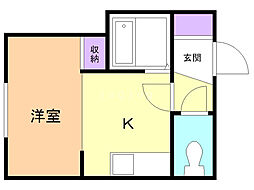 パサディナ平岸 3階1DKの間取り