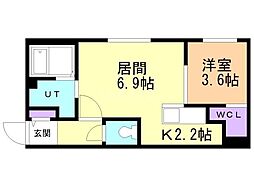 札幌市営東豊線 福住駅 徒歩8分の賃貸マンション 1階1LDKの間取り