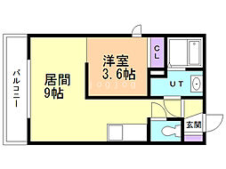 オリエントコート学園前 1階1LDKの間取り