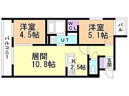 ＡＬＴＵＳ南平岸 3階2LDKの間取り