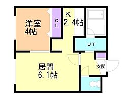 札幌市営東豊線 月寒中央駅 徒歩6分の賃貸マンション 4階1LDKの間取り