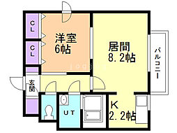 スカイハイツ2学園前 1LDKの間取図画像