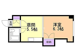 第2晃和ビル 1DKの間取図画像