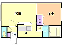 ヴィエント美園 1LDKの間取図画像
