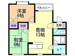 ウッディヴィレッヂA館 2LDKの間取図画像