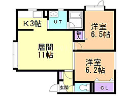 クリアリバー4.3 2LDKの間取図画像