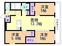 札幌市豊平区中の島二条8丁目マンション 3LDKの間取図画像