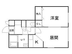 カレッジサイドいくね 1DKの間取図画像