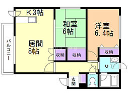 グランディ藻岩 2LDKの間取図画像