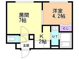 カーザフェリス平岸 1LDKの間取図画像