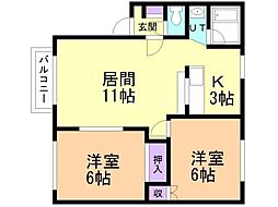 グリーンヒル藻岩 2LDKの間取図画像