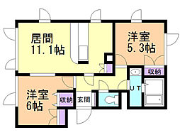 レフュージ川沿 2LDKの間取図画像