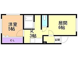 グレースコート川沿 1LDKの間取図画像
