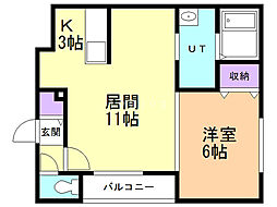 クラリス平岸2 1LDKの間取図画像