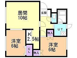 フロームT福住B 2LDKの間取図画像