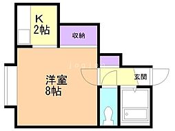 フロスティ川沿B 1Kの間取図画像