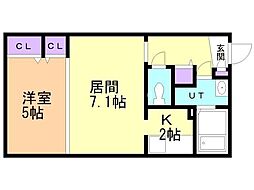 ファインブルーム学園前 1LDKの間取図画像
