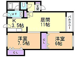 MS坂の下 2LDKの間取図画像