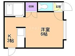 クルーズハウスヒラギシ 1Kの間取図画像