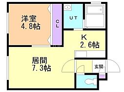 リーフコート平岸 1LDKの間取図画像