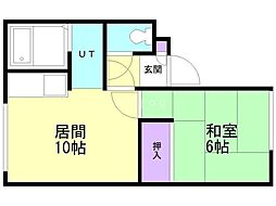 ノースフィールド弐番館 1LDKの間取図画像