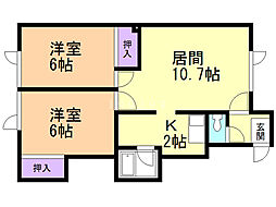 ローズハイム月寒 2LDKの間取図画像