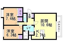 ミュー平岡 2LDKの間取図画像