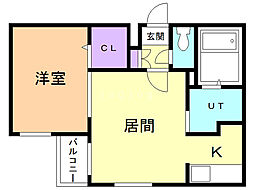 ピージー・エヴィス 1LDKの間取図画像
