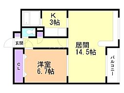 ホークメゾン札幌3号館 1LDKの間取図画像
