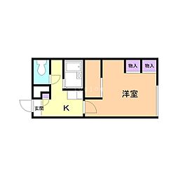 レオパレスエスペールポナール 1Kの間取図画像
