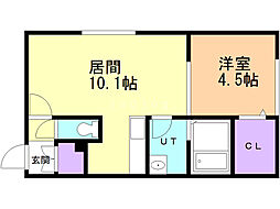 エーエムアイ中の島 1LDKの間取図画像