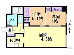 中の島2-3ビル 2LDKの間取図画像