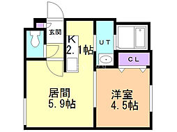 プレシェルト美園 1DKの間取図画像