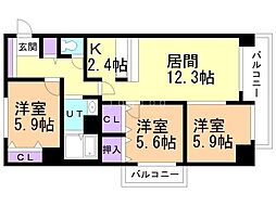 ラフォーレパークヒル 3LDKの間取図画像