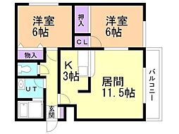 リバティ西岡B 2LDKの間取図画像