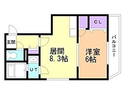 タイムズコート南8条壱番館 1LDKの間取図画像