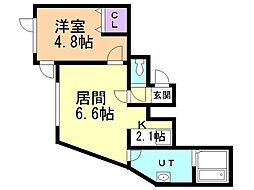 清田レモンハイツ・1 1LDKの間取図画像