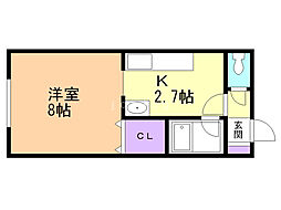 パルコート 1Kの間取図画像