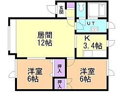 サニークレス屯田 2LDKの間取図画像