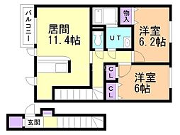 サンライズヒル2 2LDKの間取図画像