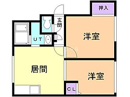 シティハイムアスコットA 2DKの間取図画像